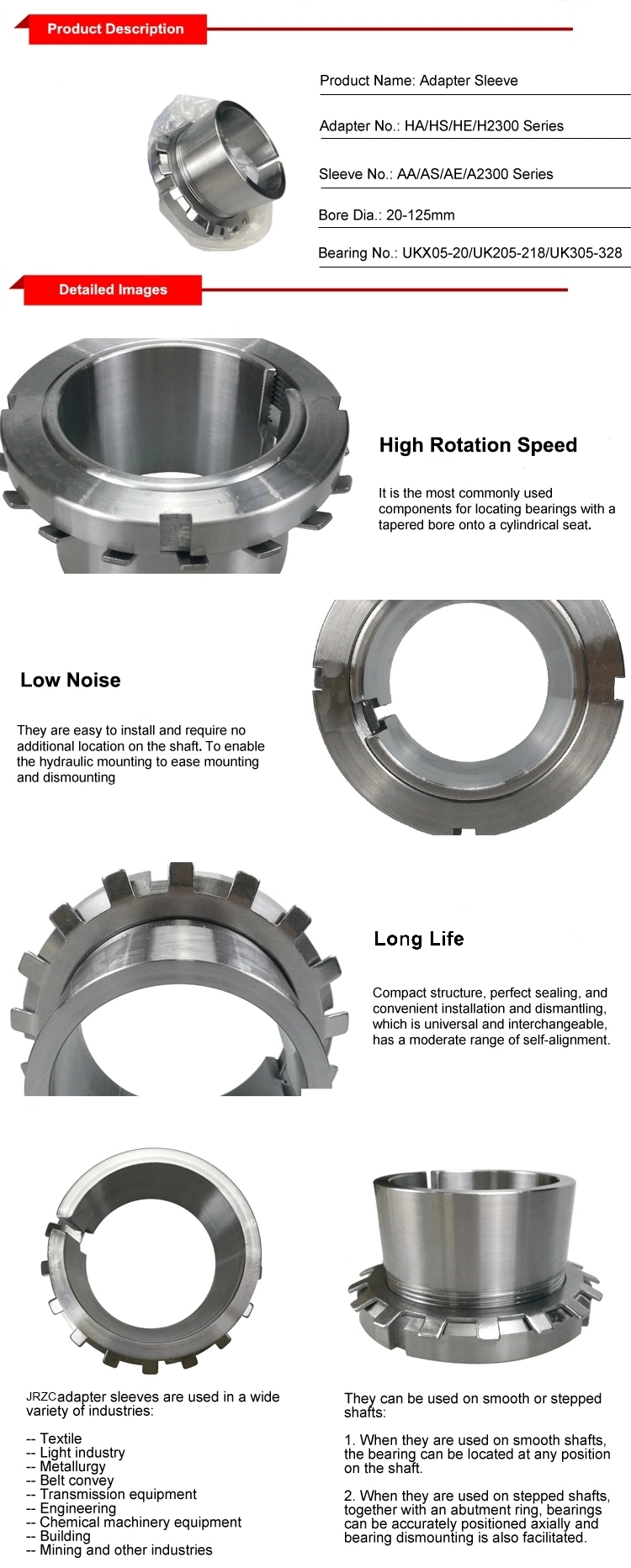 Withdrawal/Adapter Sleeve, Bearing Sleeve for Plummer Block